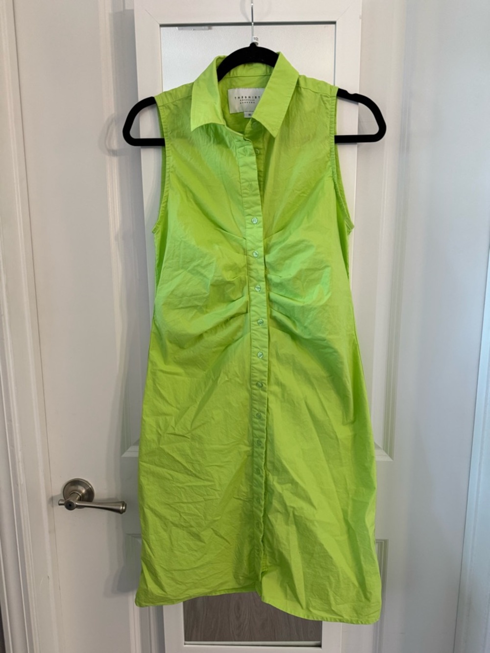 THE SHIRT Rochelle Behrens Neon Green Sleeveless Shirt Dress XS Button Front - Picture 2 of 5